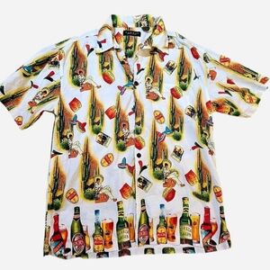 Cactus Black Label Mexican Beer Hawaiian Shirt Sombrero Button Down XL
